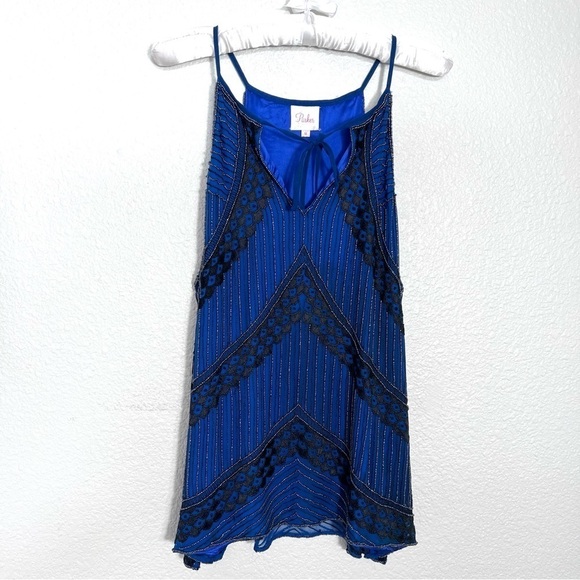 Parker Blue Silk Beaded and Embroidered Top Size Medium Flapper Elegant Formal - Picture 2 of 8